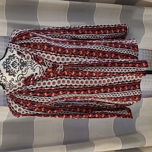 Crown & Ivy sz small navy red coral summer tunic shirt WT283 - Picture 1 of 5